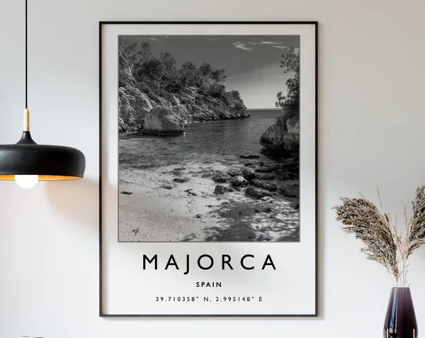 Majorca Travel Poster, Black and White Spain Print