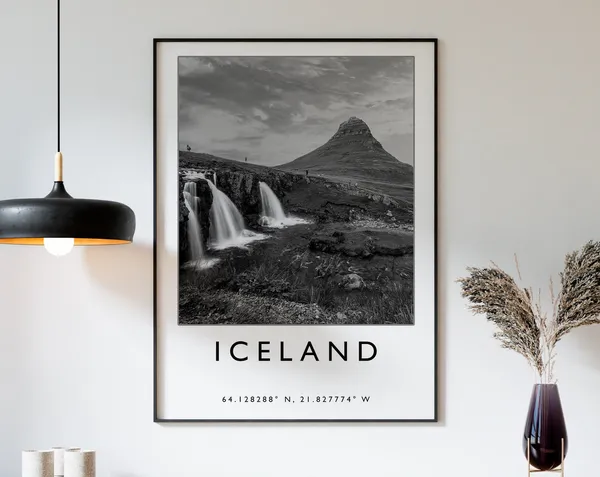 Iceland Travel Poster, Black and White Travel Art