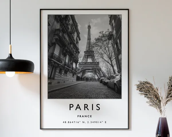 Paris Travel Poster, Black and White Art Print