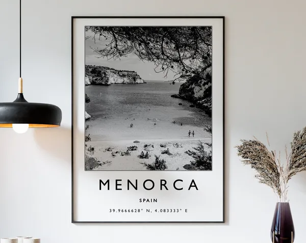 Menorca Spain Travel Poster, Black And White