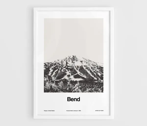 Bend Oregon Minimalist Travel Poster, Winter Town