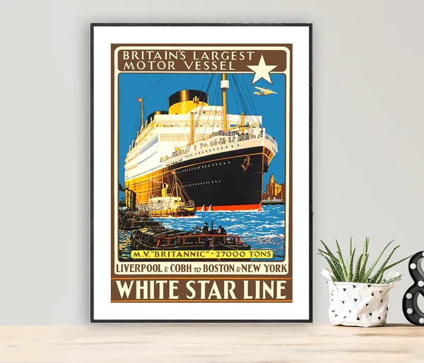Britain's Largest Motor Vessel, White Star Line Travel Poster