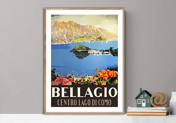 Bellagio Centro Logo Di Como Vintage Travel Poster