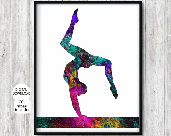Gymnastics Watercolor Art Print, Teen Sports Decor
