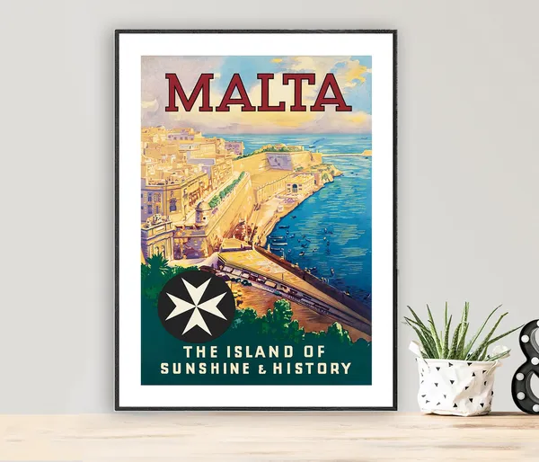 Malta Vintage Travel Poster, Island of Sunshine