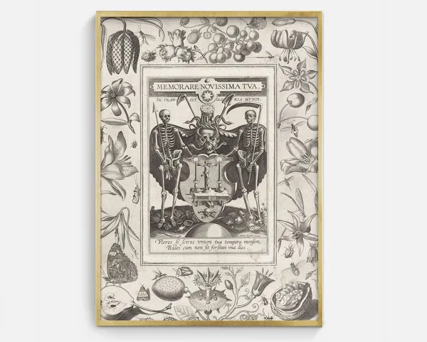 Gothic Skeleton Sketch Vintage Spooky Art Print