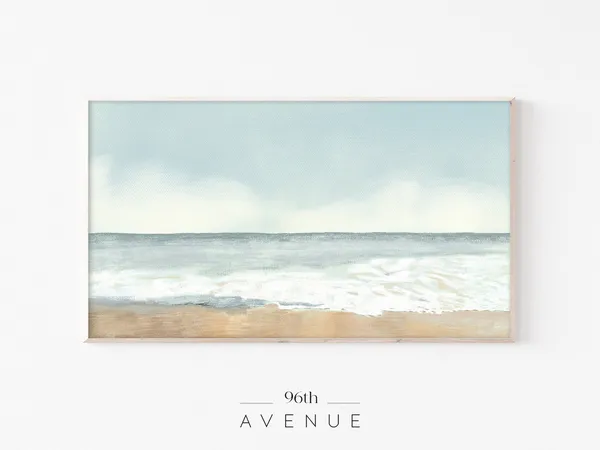 Coastal Antique Painting Art Print, Beach Scene
