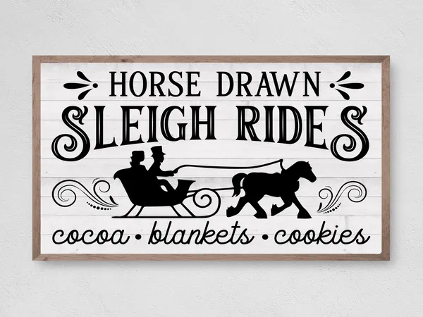 Christmas Sleigh Ride Sign, Winter Holiday Art Print