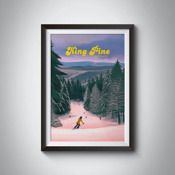 King Pine Ski Resort Vintage Travel Poster
