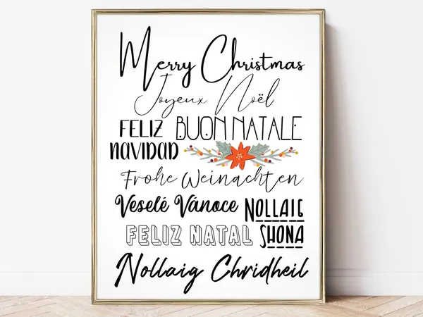 Merry Christmas Languages Holiday Art Print