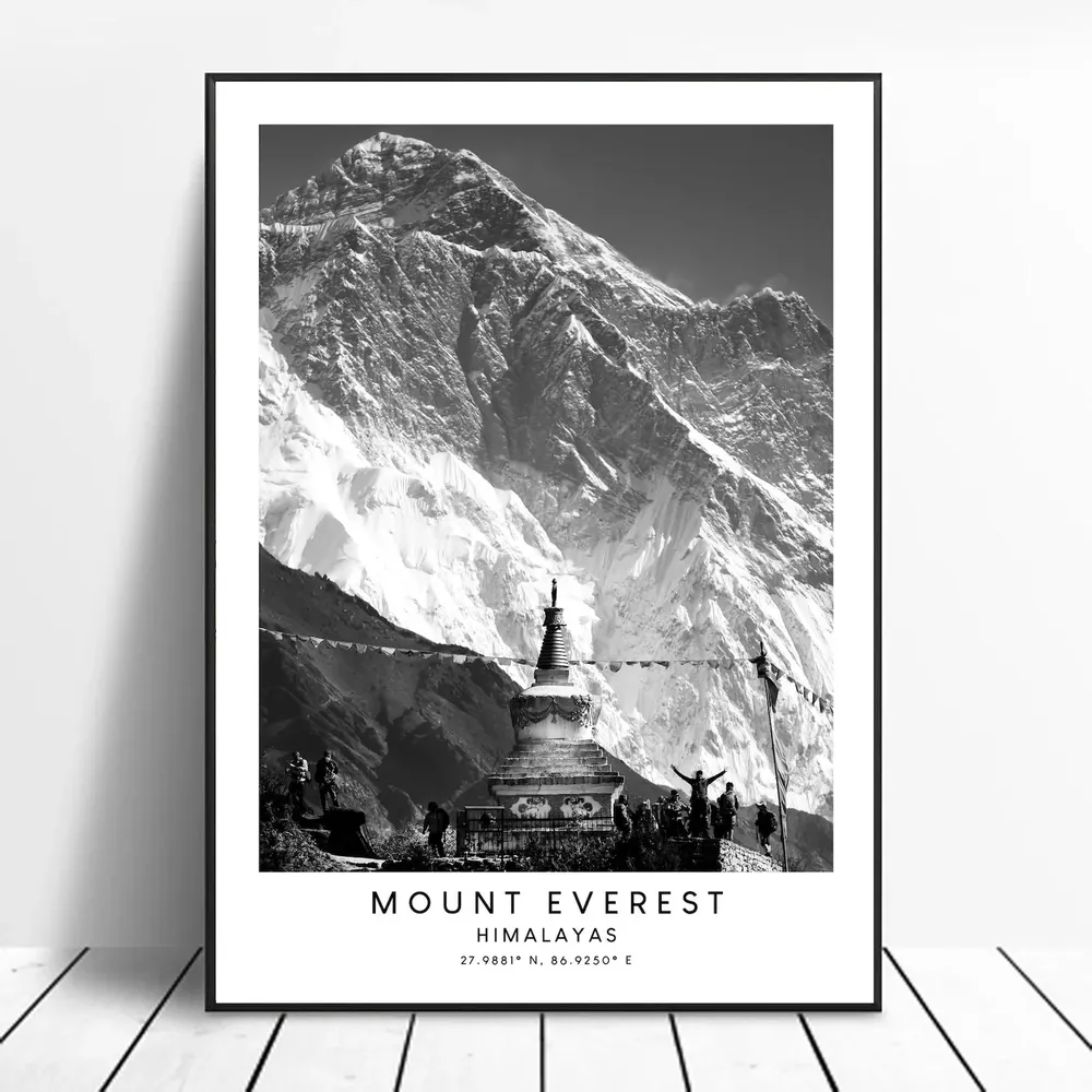 Mount Everest Minimalist Travel Poster, Black And White - Image 2