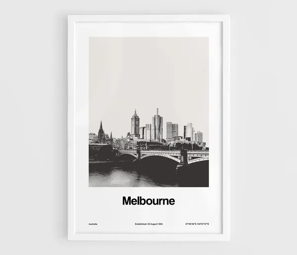 Melbourne Australia Minimalist Skyline Travel Poster
