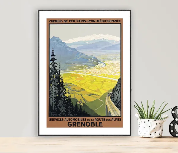 Grenoble France Vintage Travel Poster, Travel Poster