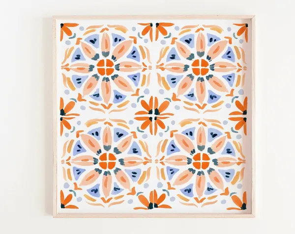 Square Tile Print, Red and Pink Pattern Art Print