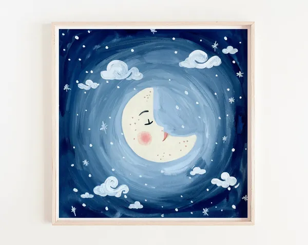 Sleeping Moon Night Sky Nursery Art Print