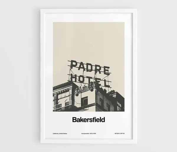 Bakersfield Skyline, Minimalist City Wall Print