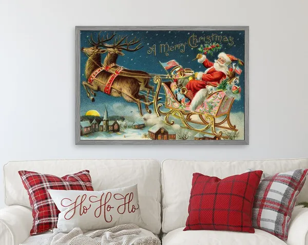 Vintage Santa's Sleigh Art Print, Christmas Decor