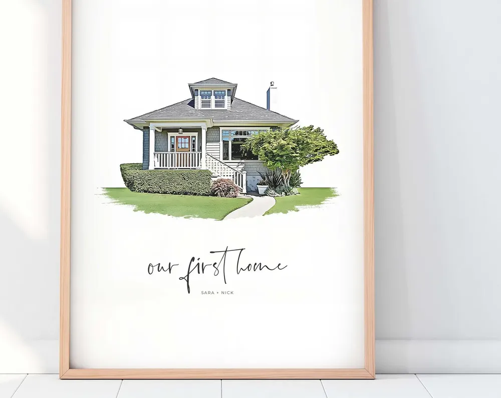 Custom House Portrait, Home Illustration Art Print