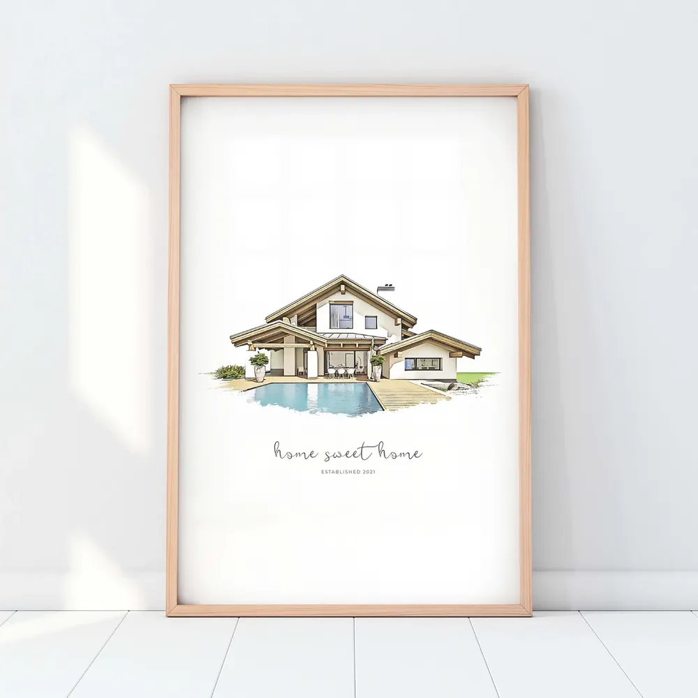 Custom House Portrait Art Print, Home Illustration