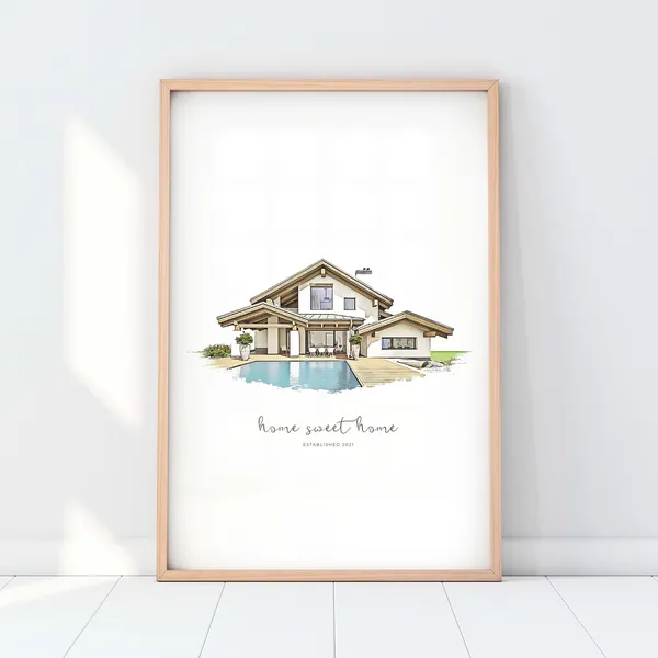 Custom House Portrait Art Print, Home Illustration