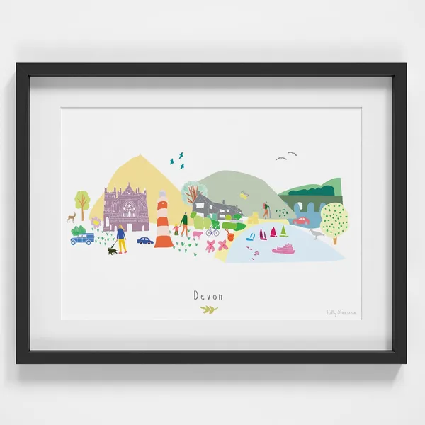 Devon Skyline Cityscape Landmarks Travel Poster