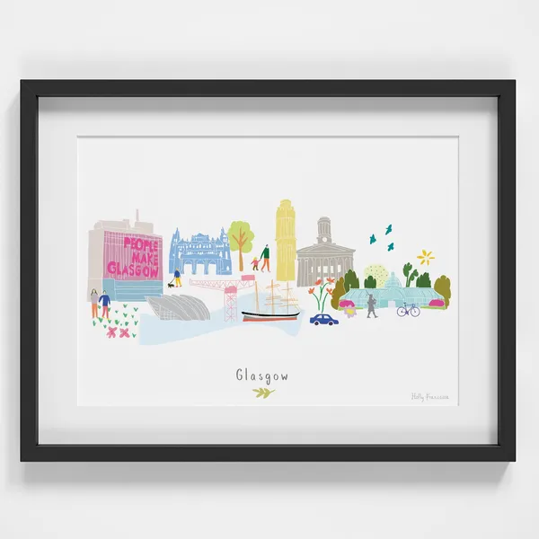 Glasgow Skyline Cityscape Landmarks Art Print