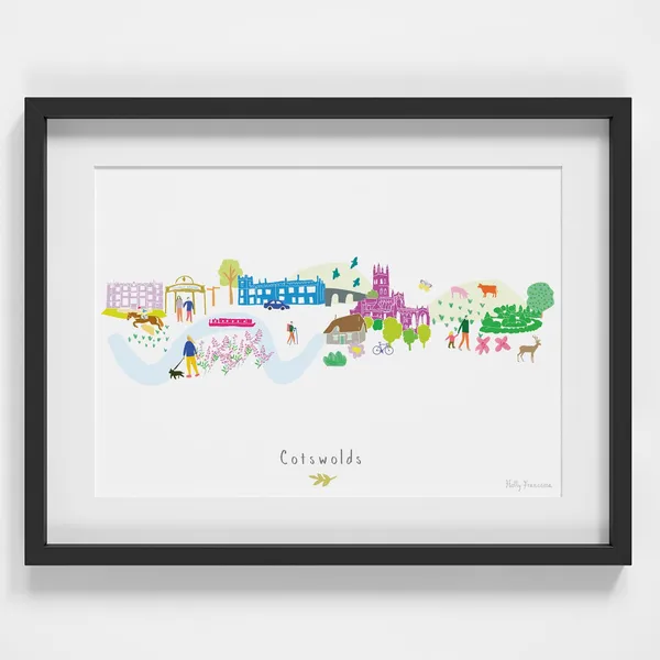 Cotswolds Skyline Art Print, English Village Landscape