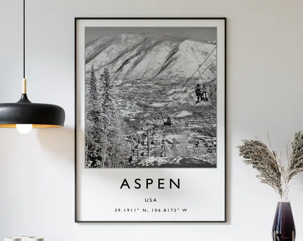 Aspen Skiing Travel Poster, Winter Sport Art Print
