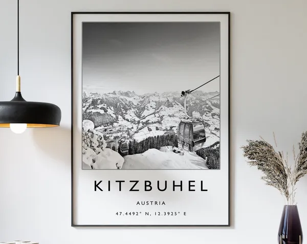 Kitzbuhel Austria Ski Travel Poster, Winter Sport Art