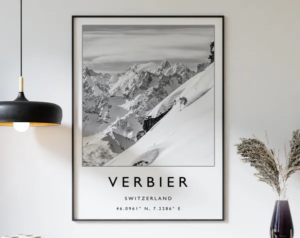 Verbier Switzerland Ski Travel Poster, Winter Sport