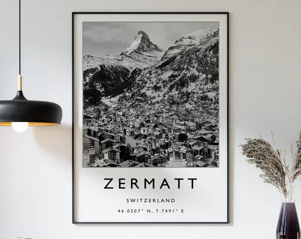 Skiing Travel Poster, Zermatt Switzerland