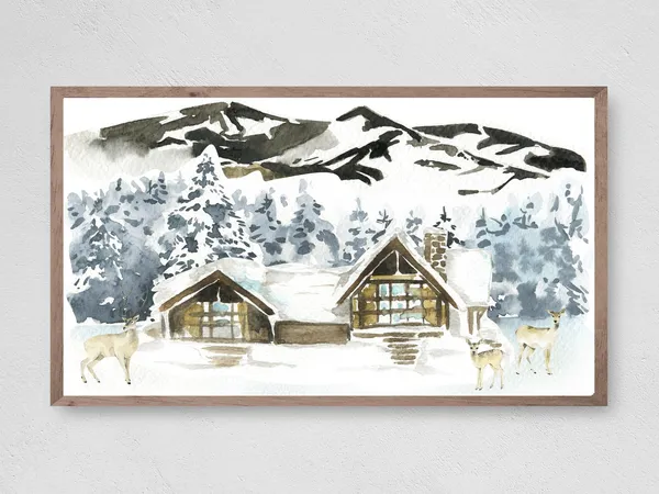 Winter Wonderland Cabin Christmas Wall Art Print
