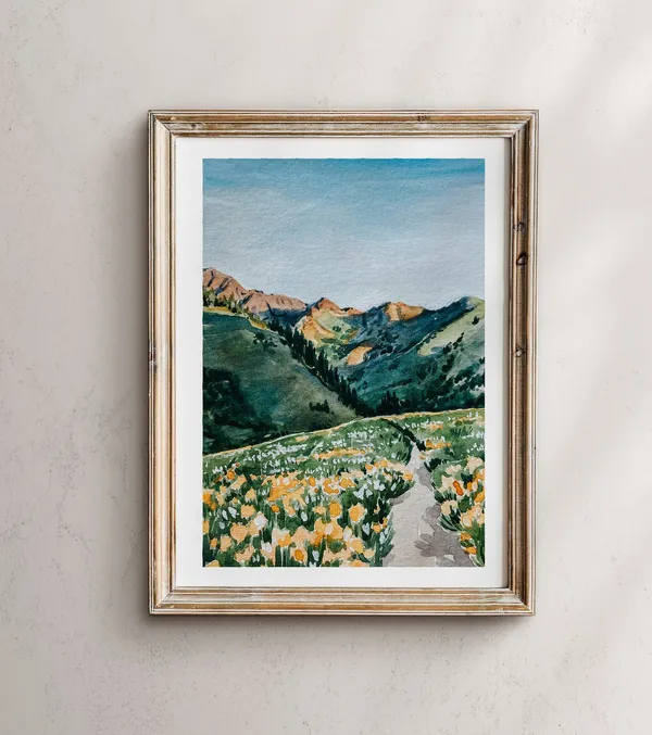 Mountain Scene Watercolor Landscape Art Print