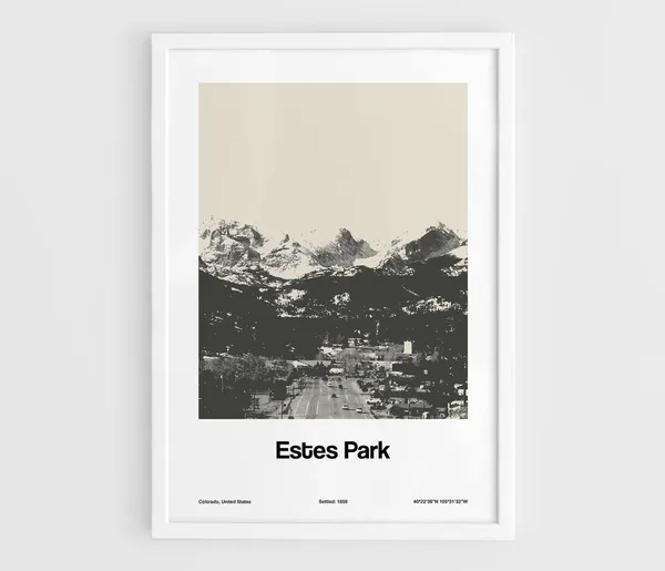 Estes Park Colorado Minimalist Travel Poster, Downtown