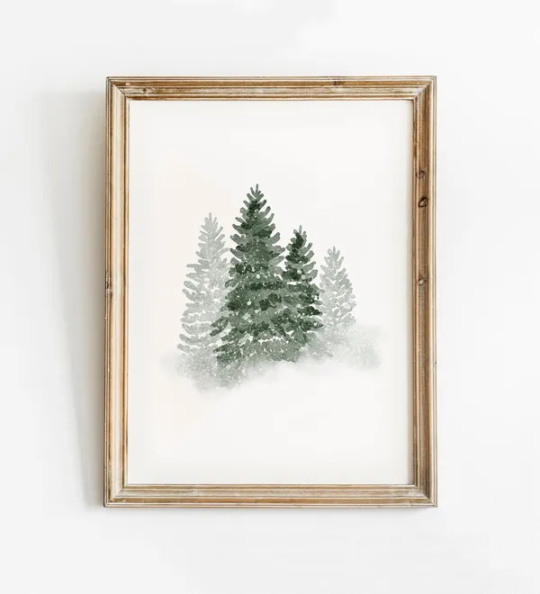 Christmas Winter Forest Pine Tree Watercolour Art Print