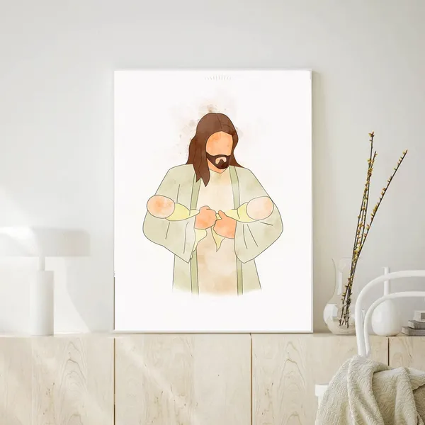 Christ Holding Twin Babies, Watercolor Infant Loss Print