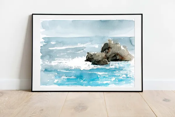 Ocean Watercolor Seascape Art Print, Coastal Wall Decor