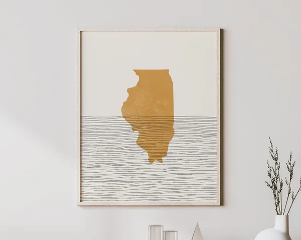 Illinois Boho Mid-Century Modern Travel Poster