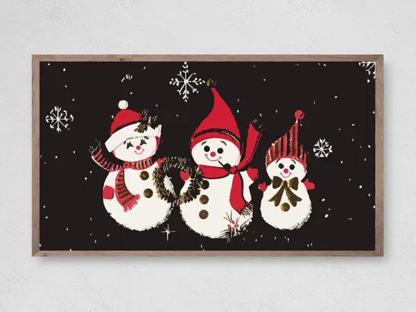 Christmas Retro Snowmen Cuties Art Print