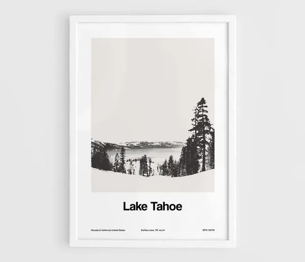 Lake Tahoe Minimalist Travel Poster, Mountain Print
