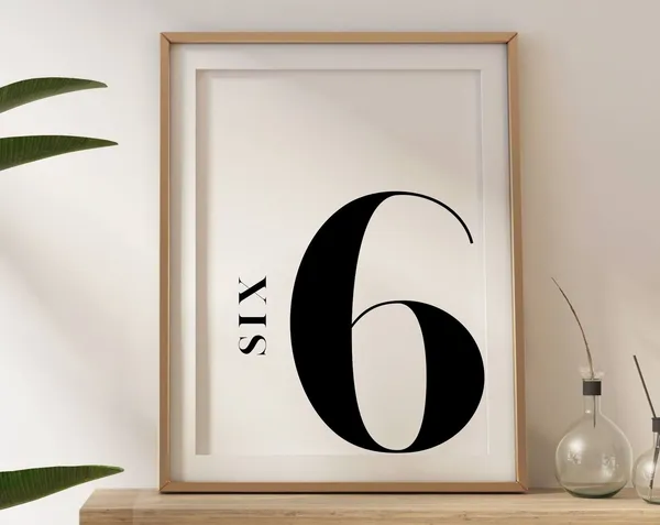 Number 6 Monogram Wall Art Print for Kids Room