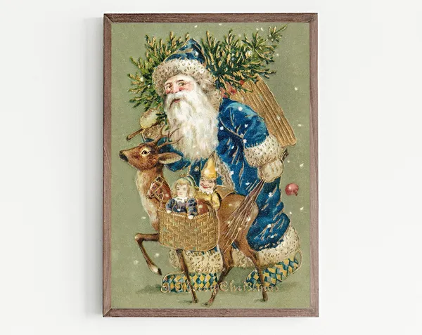 Vintage Santa Claus Retro Holiday Wall Art Print