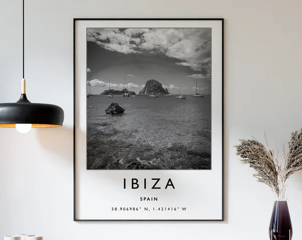 Ibiza Travel Poster, Black And White Spain Art Print