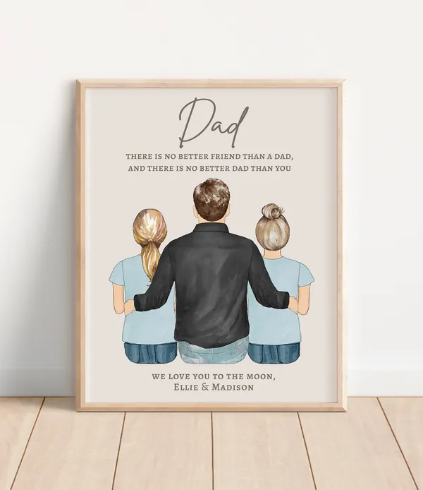 Custom Dad Portrait Christmas Art Print, From Kids