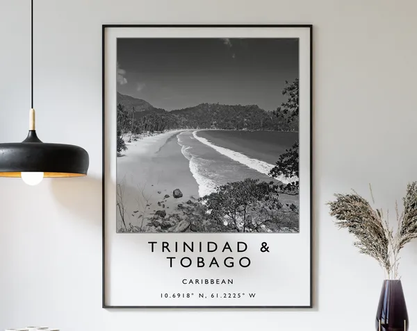 Trinidad And Tobago Travel Poster, Black White Art