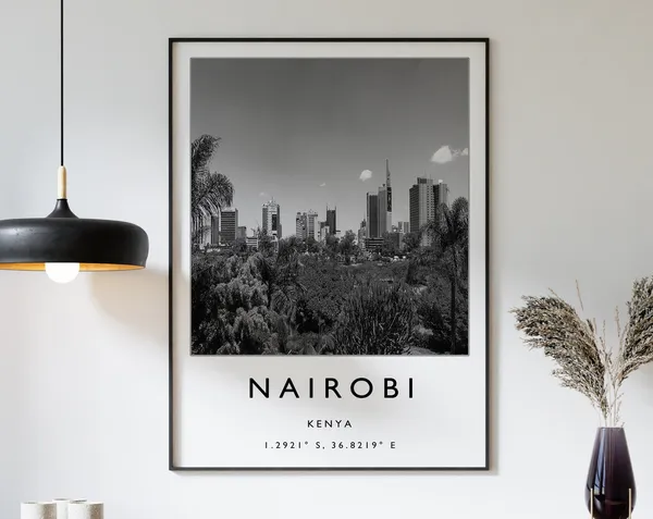 Nairobi Travel Poster, Kenya Black and White Art Print