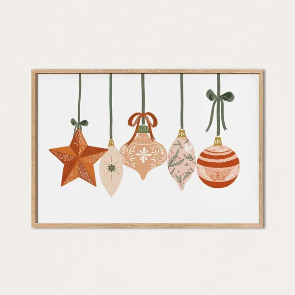 Christmas Tree Ornaments Art Print, Boho Holiday Decor