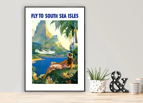 Fly To South Sea Isles Vintage Travel Poster