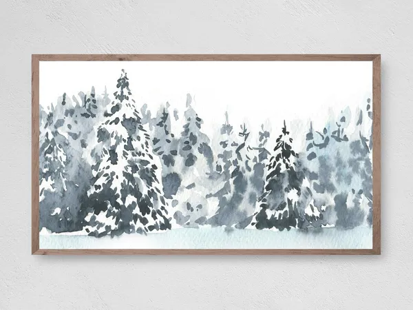 Christmas Snow-Capped Trees Watercolor Art Print