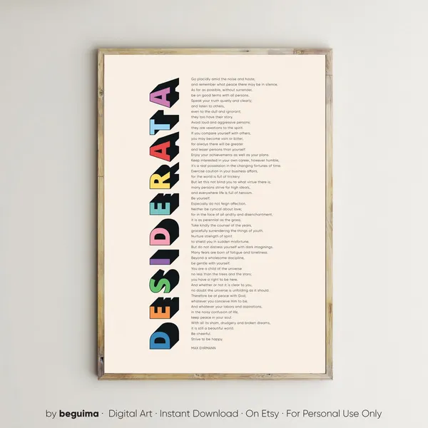 Desiderata Quote Art Print, Max Ehrmann Poem